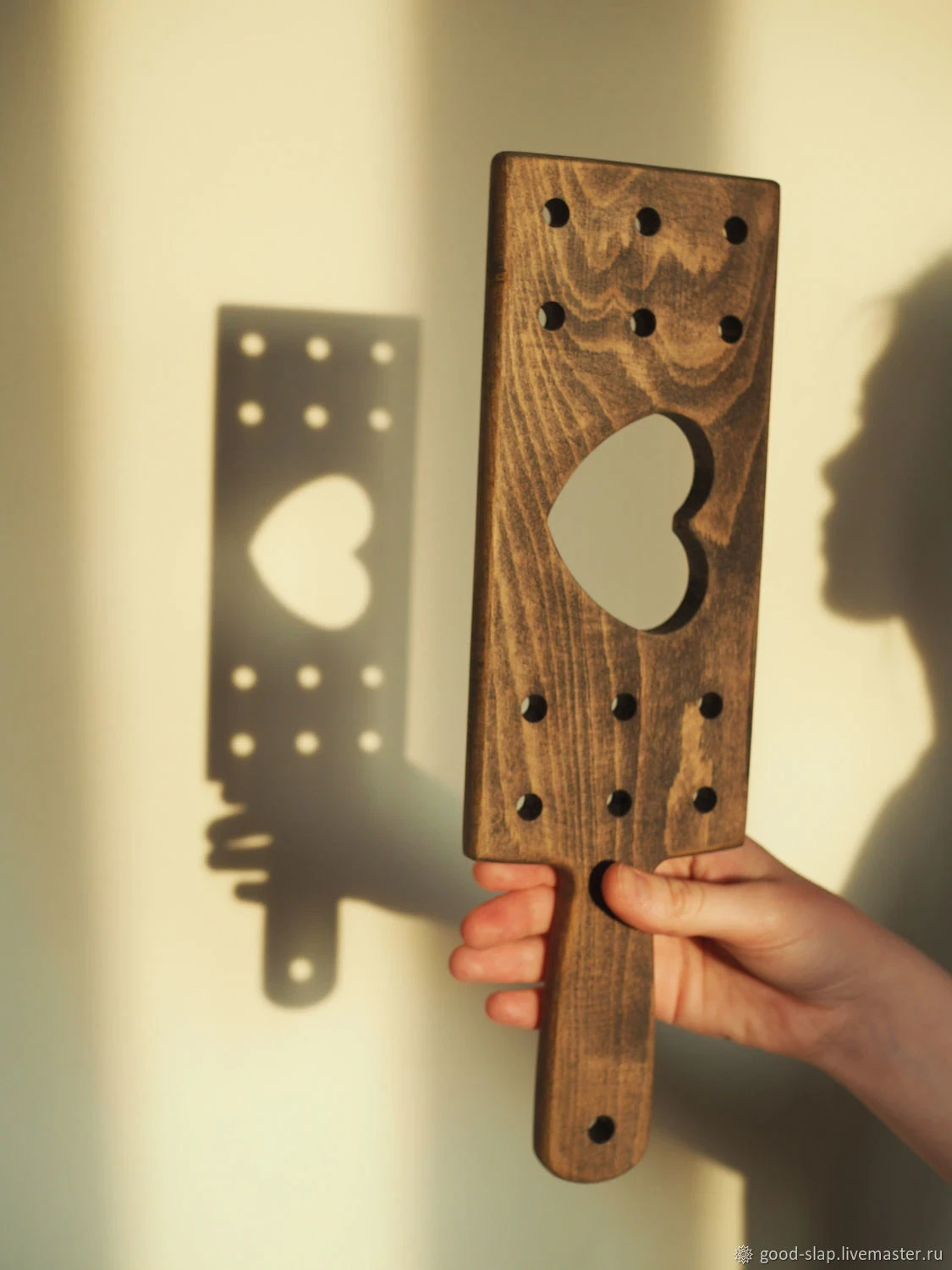 Heart Cutout Wooden BDSM Paddle – Perforated Spanking Paddle