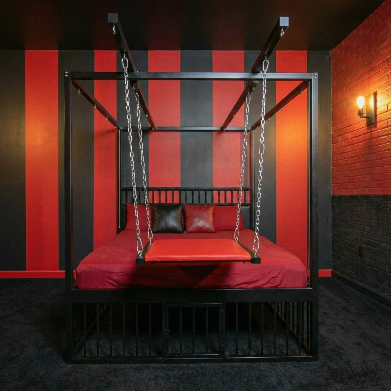 Heavy Duty Metal BDSM Bondage Bed with Cage & Suspended Platform görsel 2