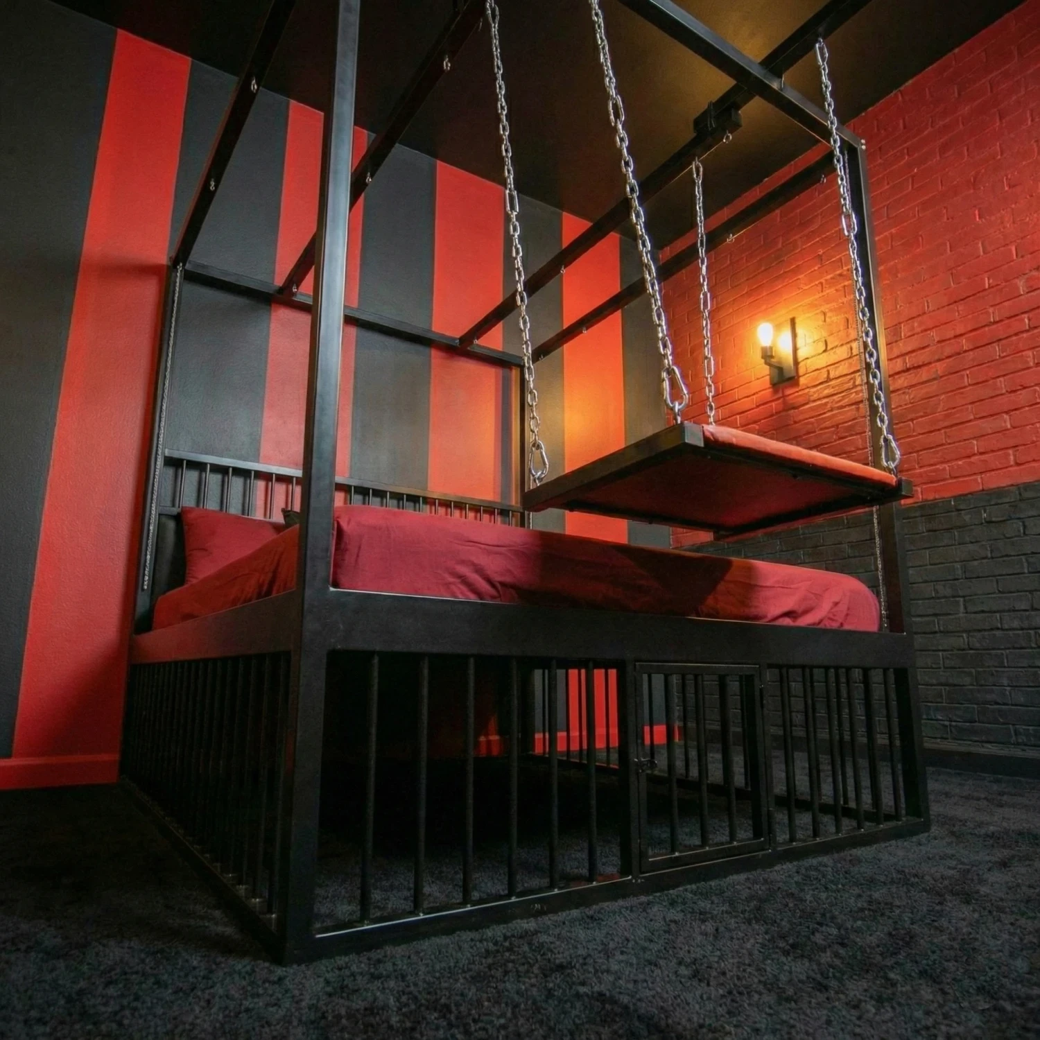 Heavy Duty Metal BDSM Bondage Bed with Cage & Suspended Platform görsel 3