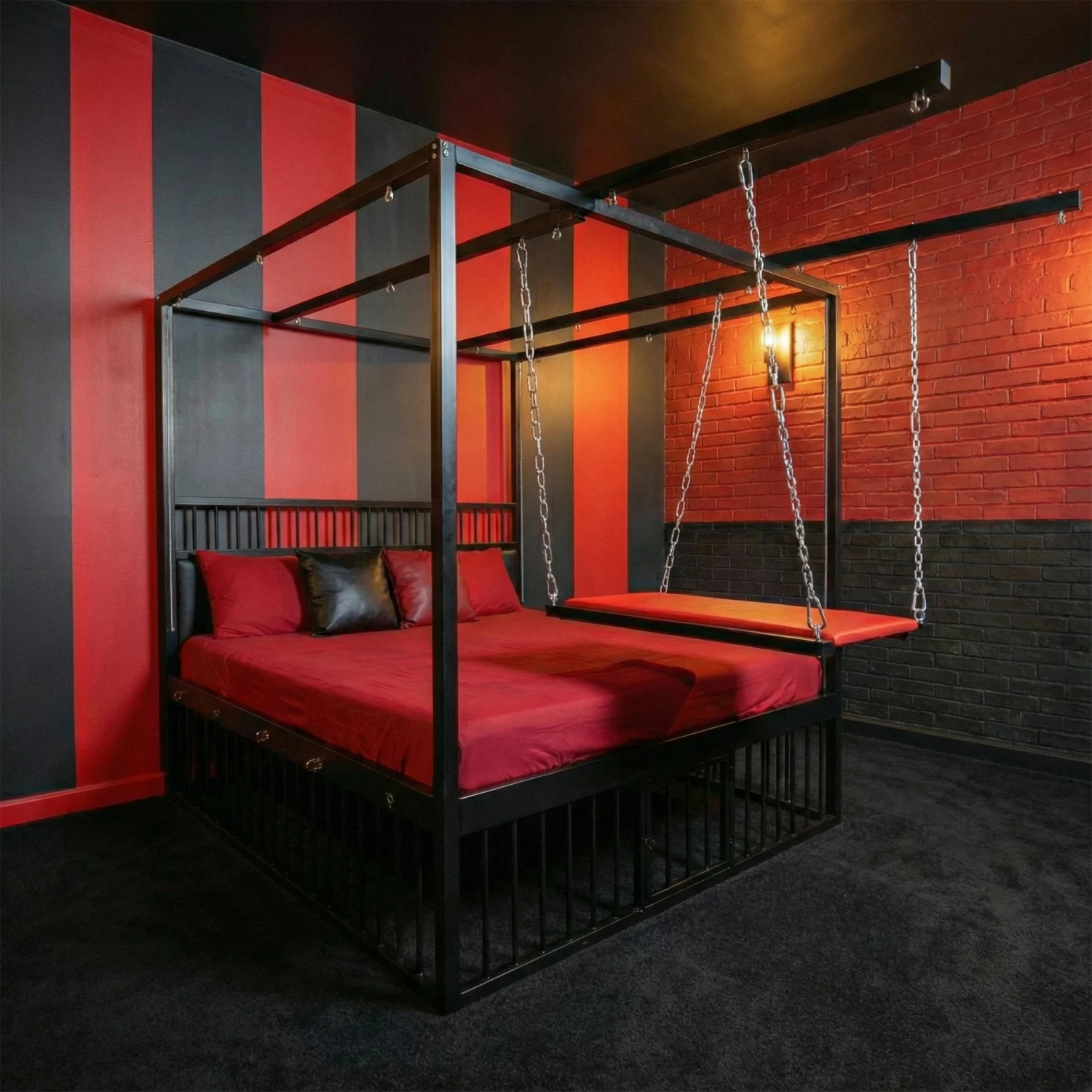 Heavy Duty Metal BDSM Bondage Bed with Cage & Suspended Platform görsel 4