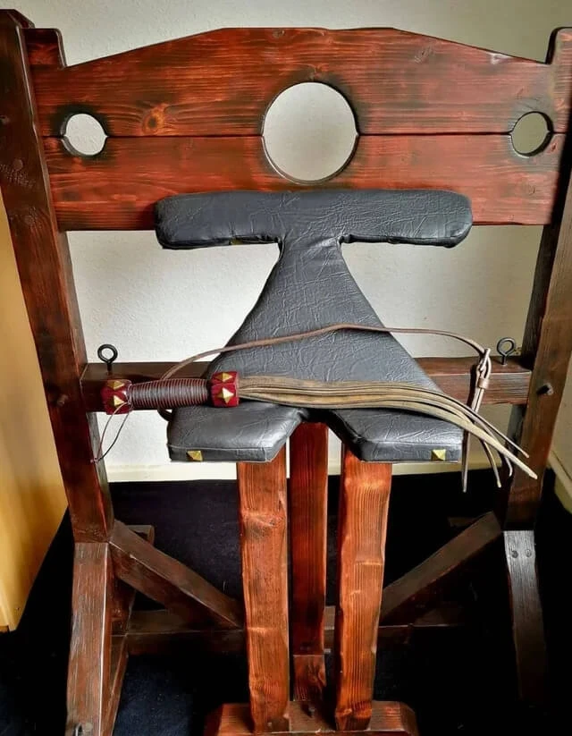 Medieval Wooden BDSM Bondage Chair & Pillory