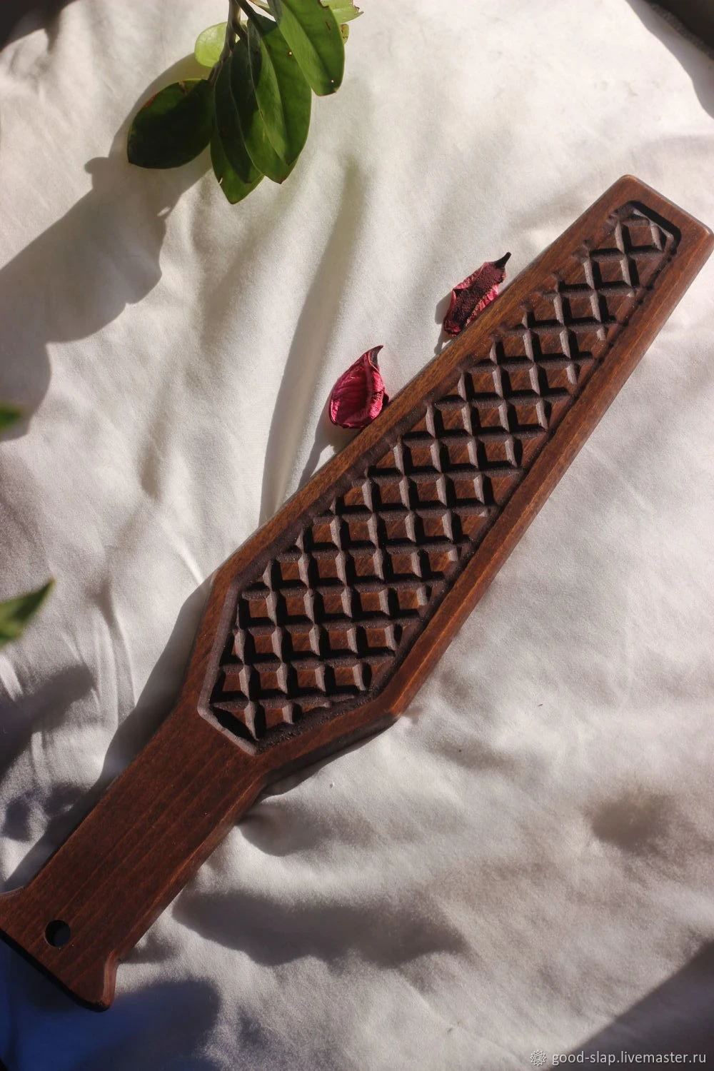 Narrow Textured Wooden BDSM Paddle – Diamond Pattern Impact Paddle