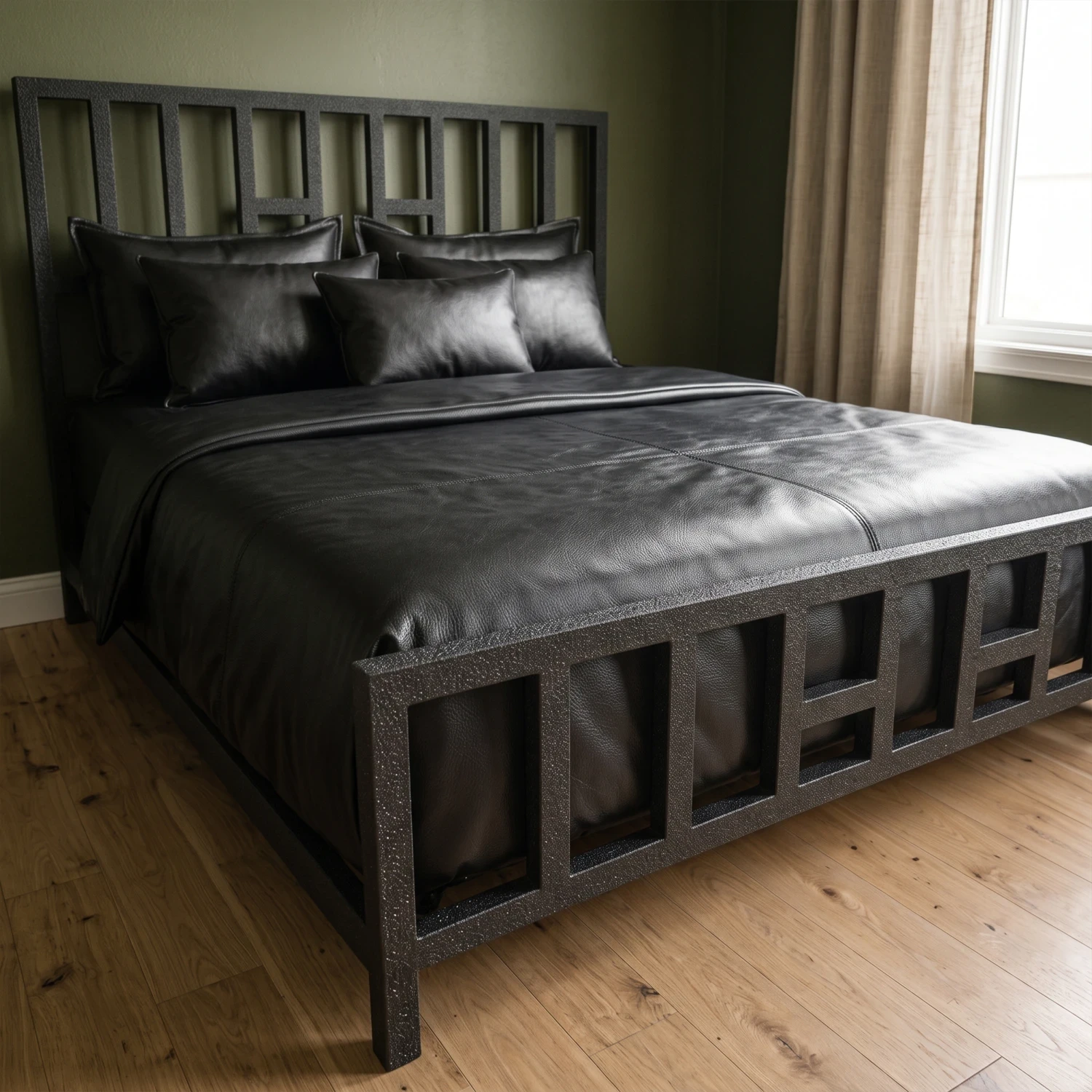 Grid Steel Bed – Minimalist Industrial Metal Frame görsel 2